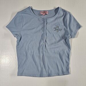 y2k juicy couture light blue top with rhinestone logo, size xsmall